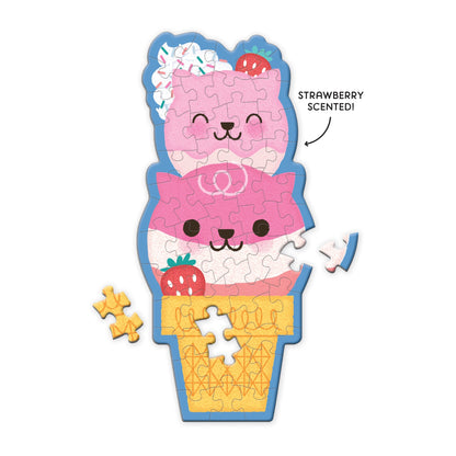 Strawberry Cat Cone 48 Piece Scratch and Sniff Shaped Mini Puzzle - Twinkle Twinkle Little One