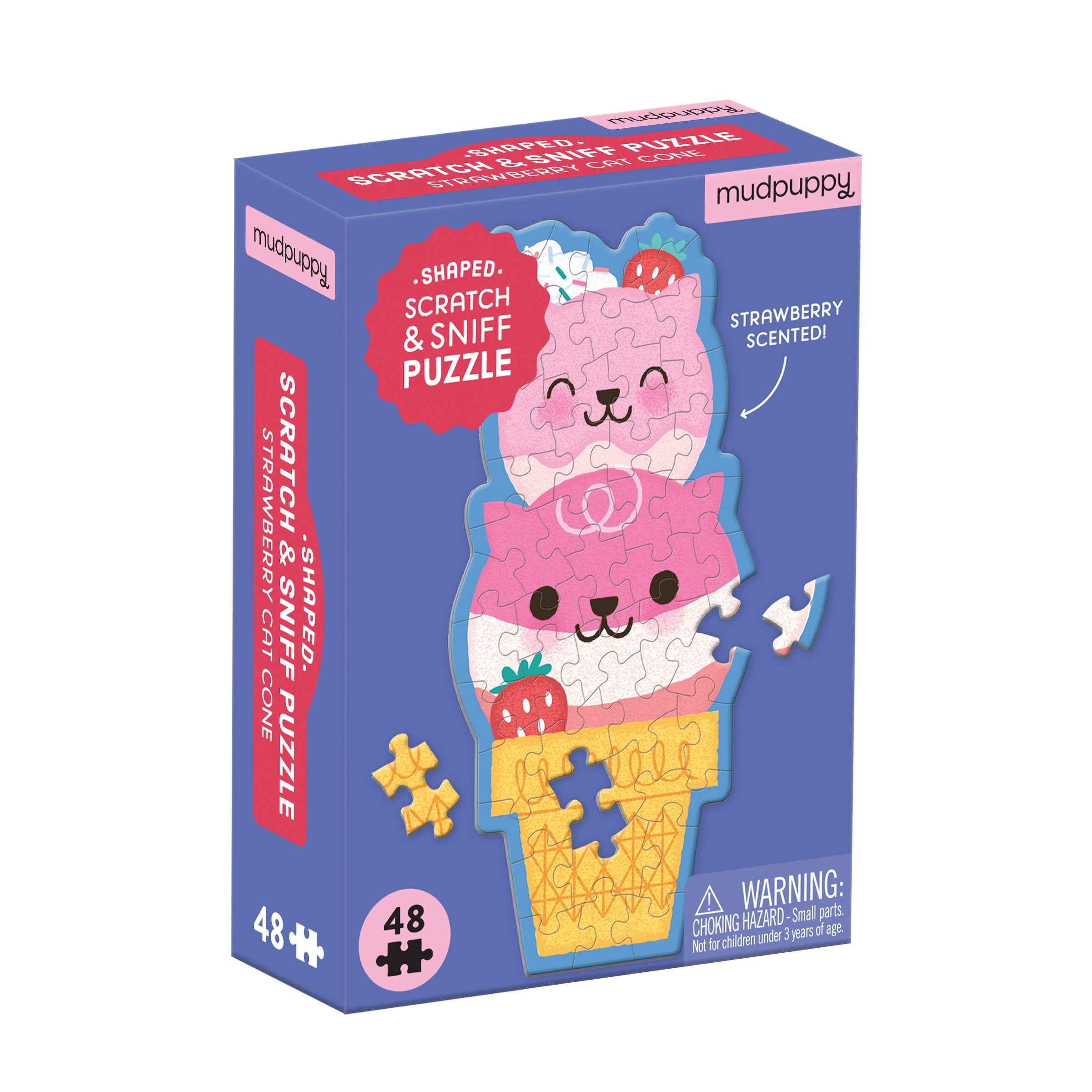 Strawberry Cat Cone 48 Piece Scratch and Sniff Shaped Mini Puzzle - Twinkle Twinkle Little One