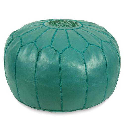 Teal Leather Pouf