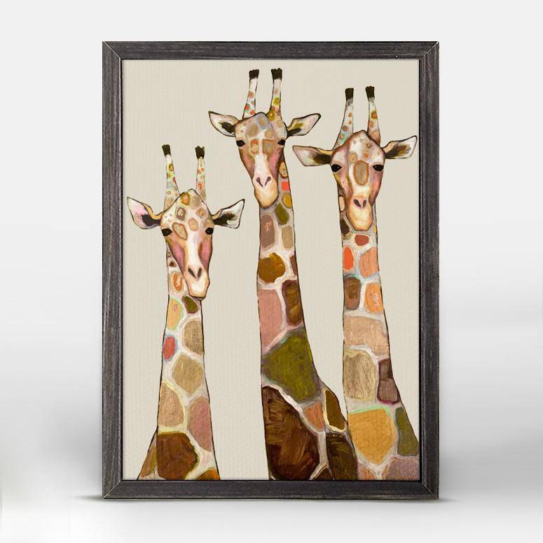 Three Giraffes on Cream Mini Framed Canvas
