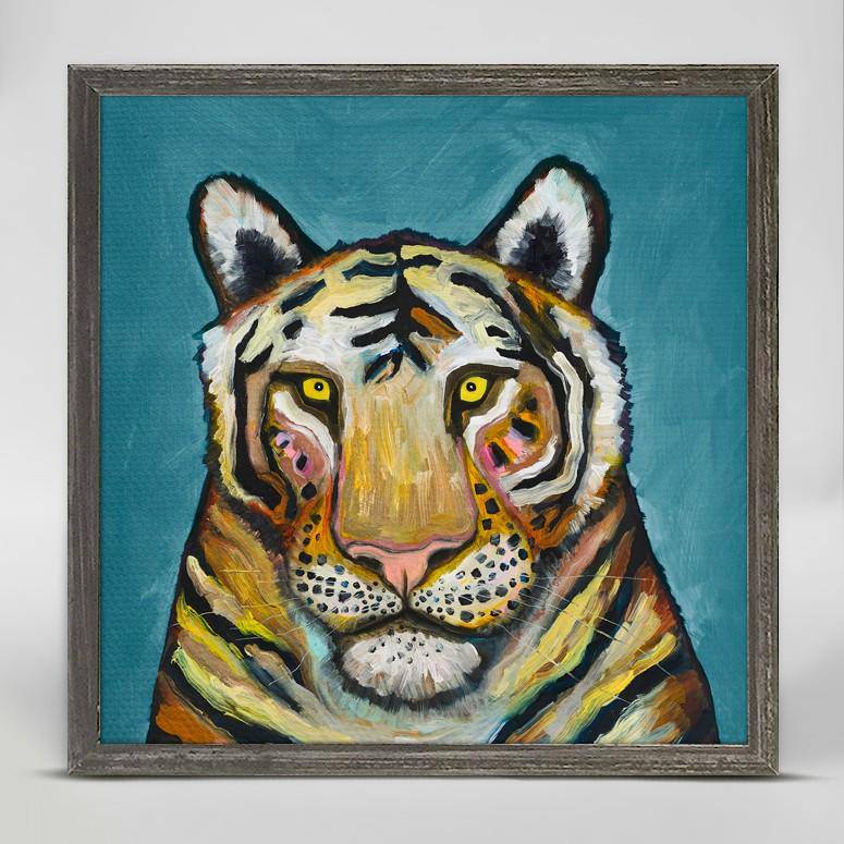 Tiger on Cerulean Mini Framed Canvas