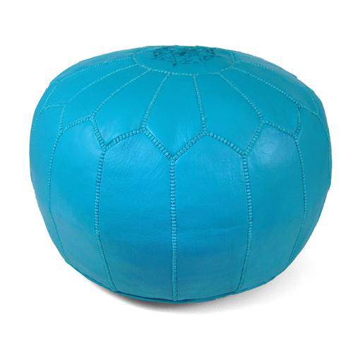Turquoise Leather Pouf