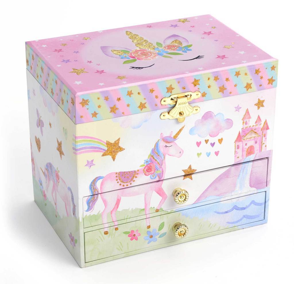 Unicorn Musical Jewelry Box w/ 2 Pullout Drawers