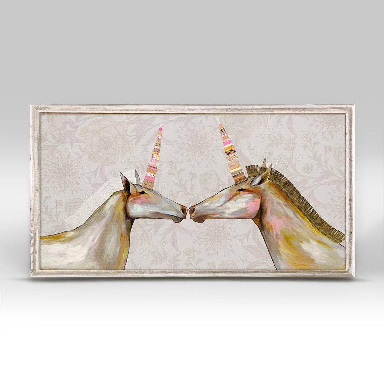 Unicorns With Patterned Horns Floral Mini Framed Canvas