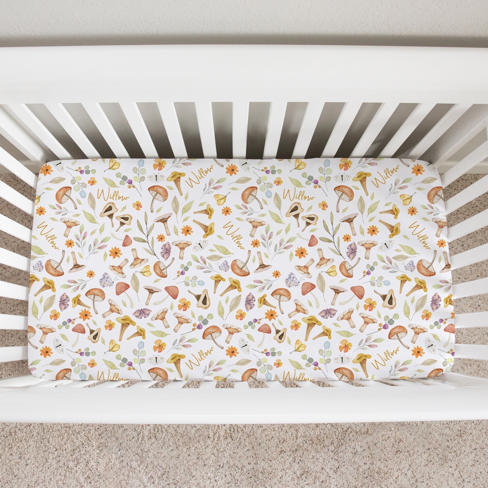 Sugar + Maple Personalized Crib Sheet | Whimsical Mushroom - Twinkle Twinkle Little One