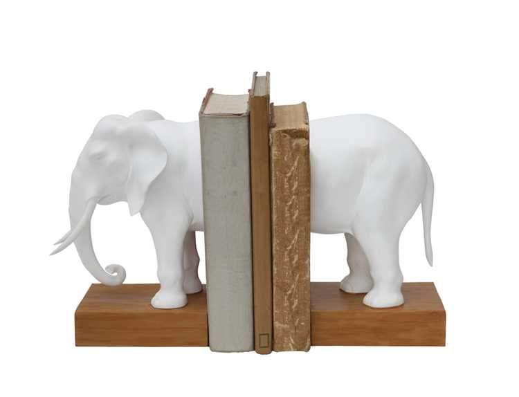 White Elephant Bookends on Wood Base