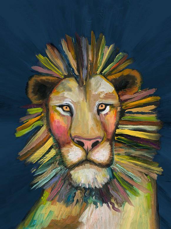 Wild Lion on Blue Canvas Reproduction